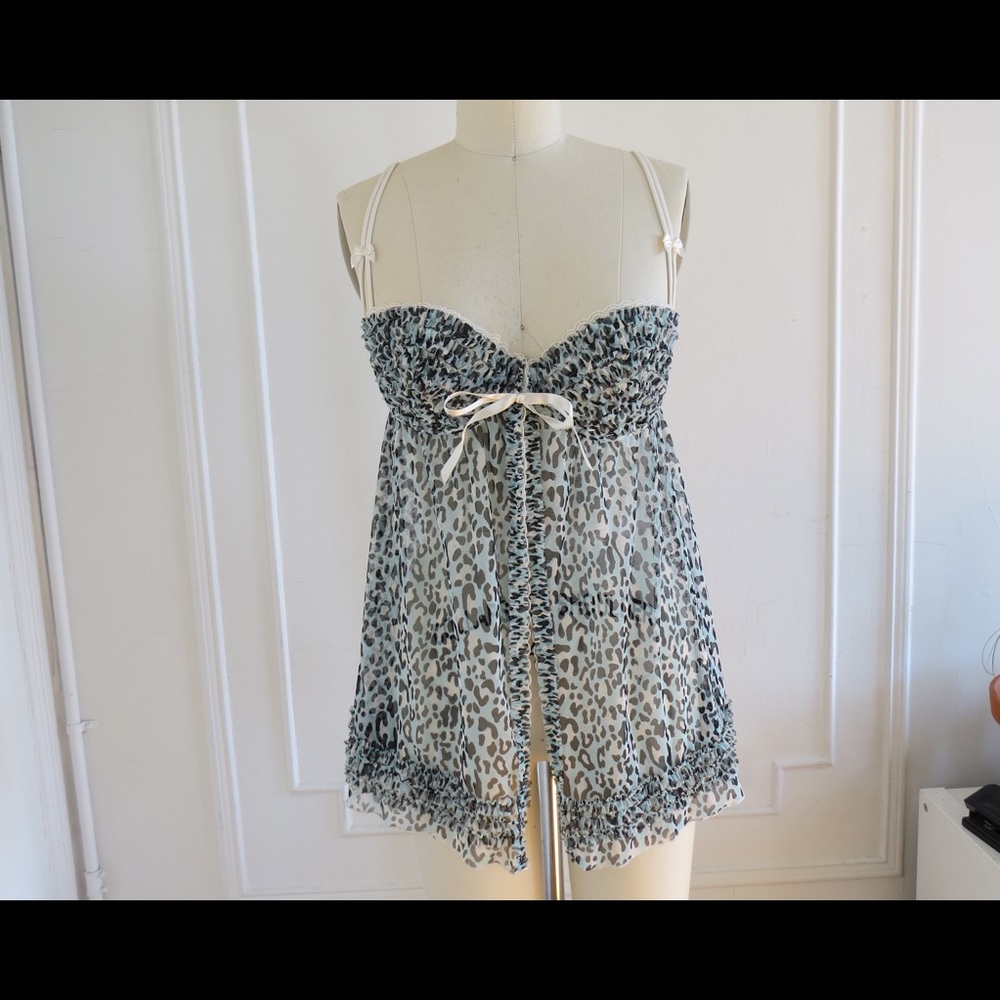 Victoria's Secret Sheer Leopard Print Babydoll - Ivory and Gray